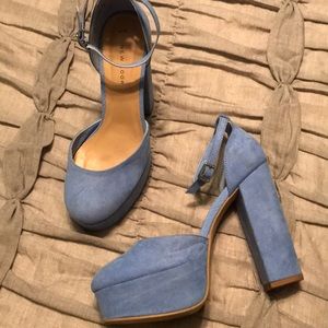Chunky blue heels